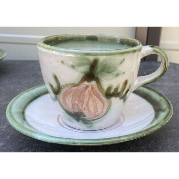 Vintage John B Taylor Harvest Pear Louisville Stoneware Flat Cup‎ & Saucer - Picture 1 of 7